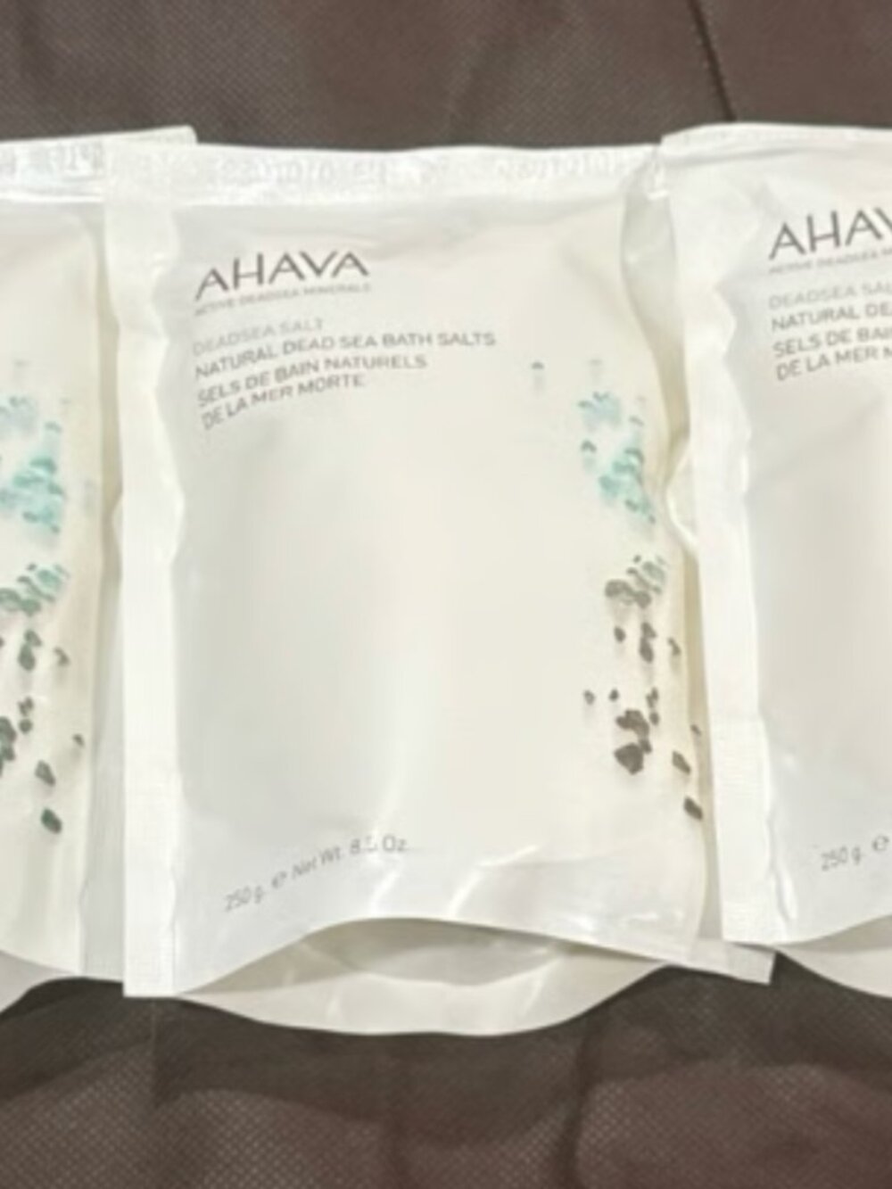 AHAVA Natural Dead Sea Bath Salts 3 pack with brown tote gift bag